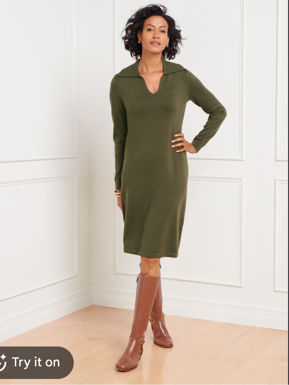 Talbots collared sweater dress knee length green medium